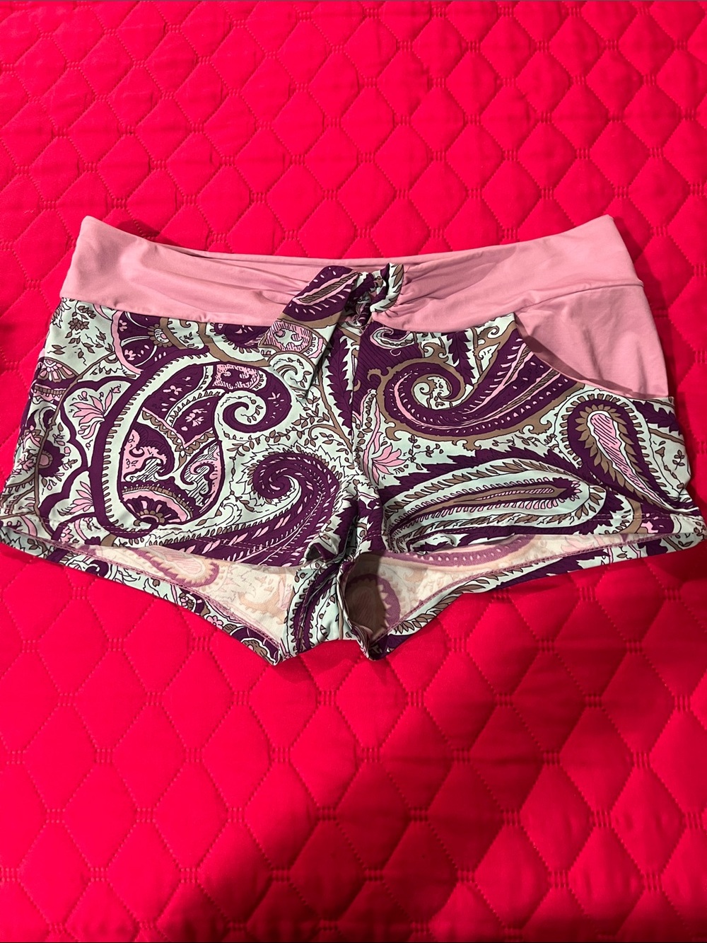 Essenza Paisley Fold-Over Waist Bikini Bottoms in Mauve and Purple